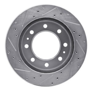 Cadillac DeVille Brake Rotor (1) - Front Right - R1 Concepts - Drilled & Slotted - Silver - `99-`20
